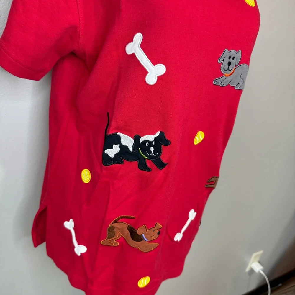 Bechamel Petites Red Embroidered Dog Tee – Size PS